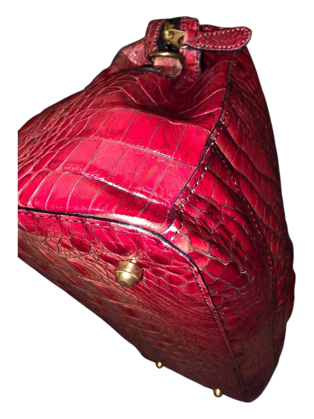 Brahmin Red Crocodile-Embossed Leather Satchel/Crossbody Bag - GUC
